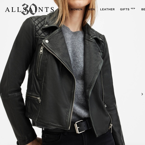 bestselling all saints cargo distressed moto leather jacket - black, size S (US4 - Picture 1 of 9
